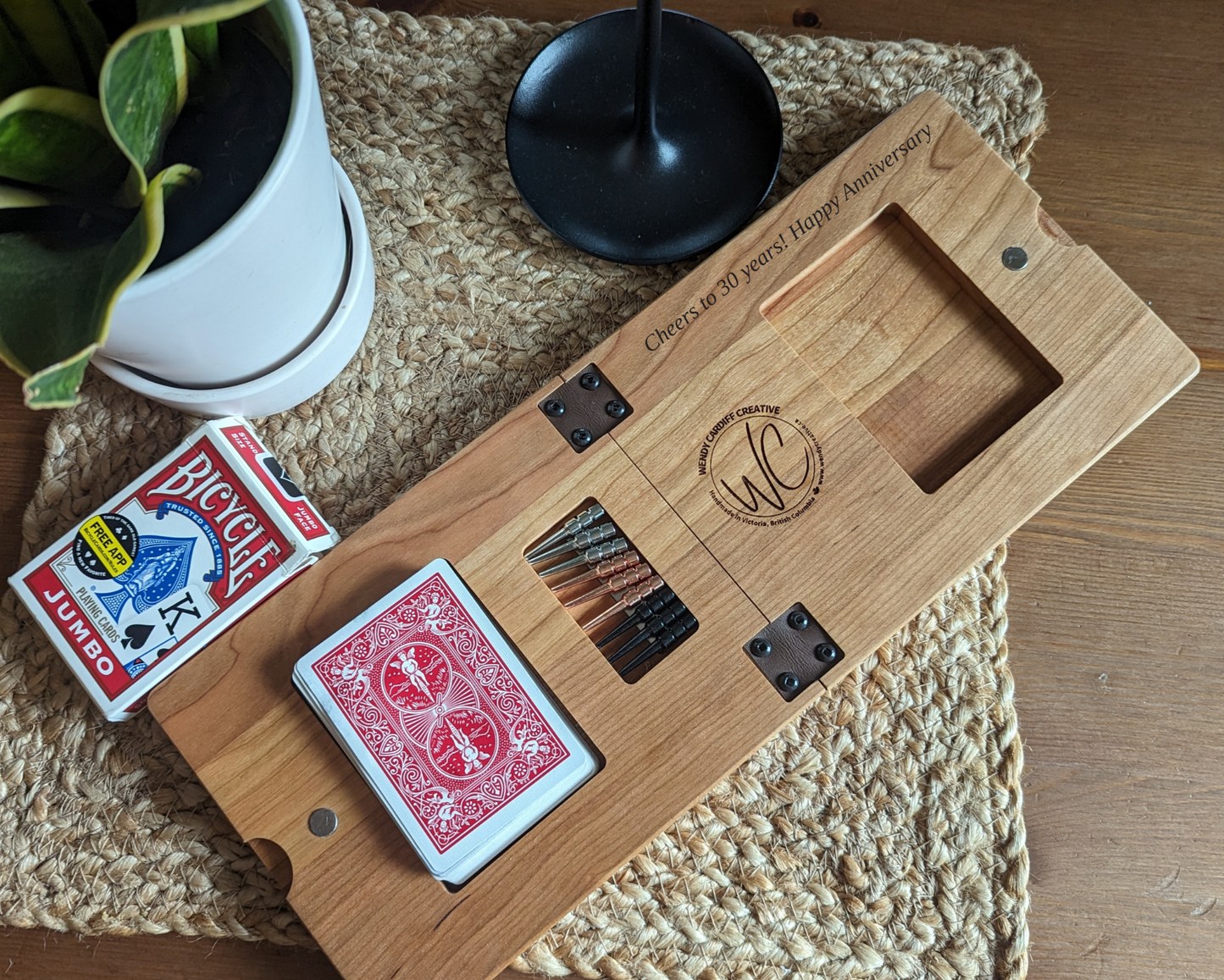 Portable Cribbage Board 3 track - Canadian cherry
