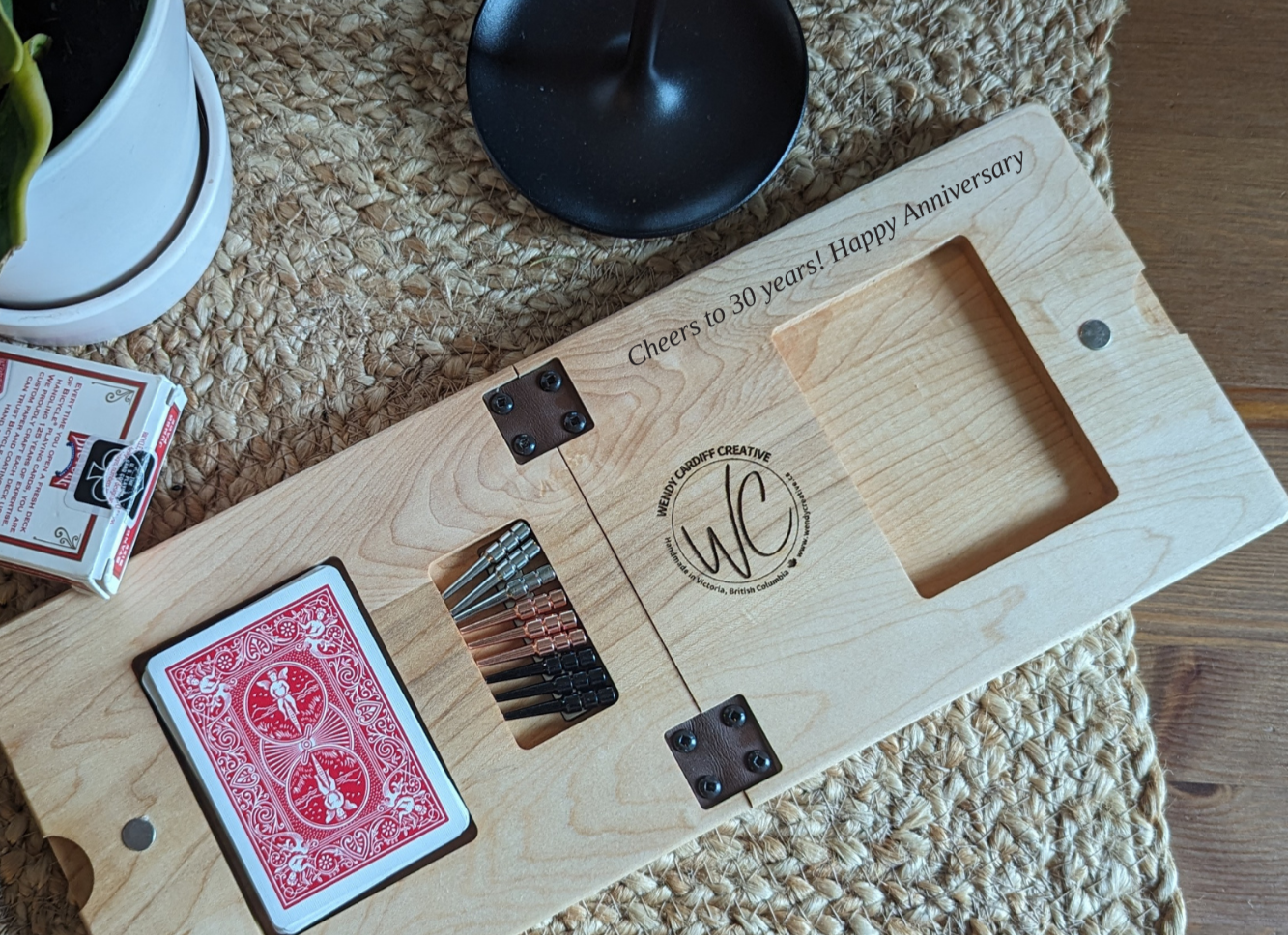 Portable Cribbage Board 3 track- Canadian maple