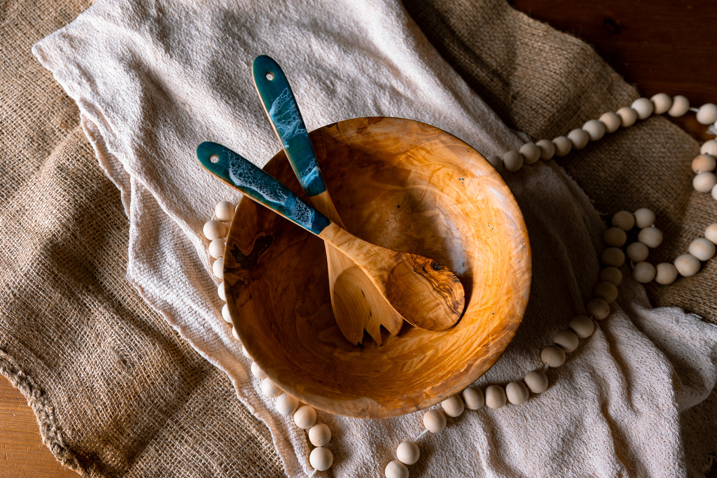 Resin Wave Olive Wood salad servers