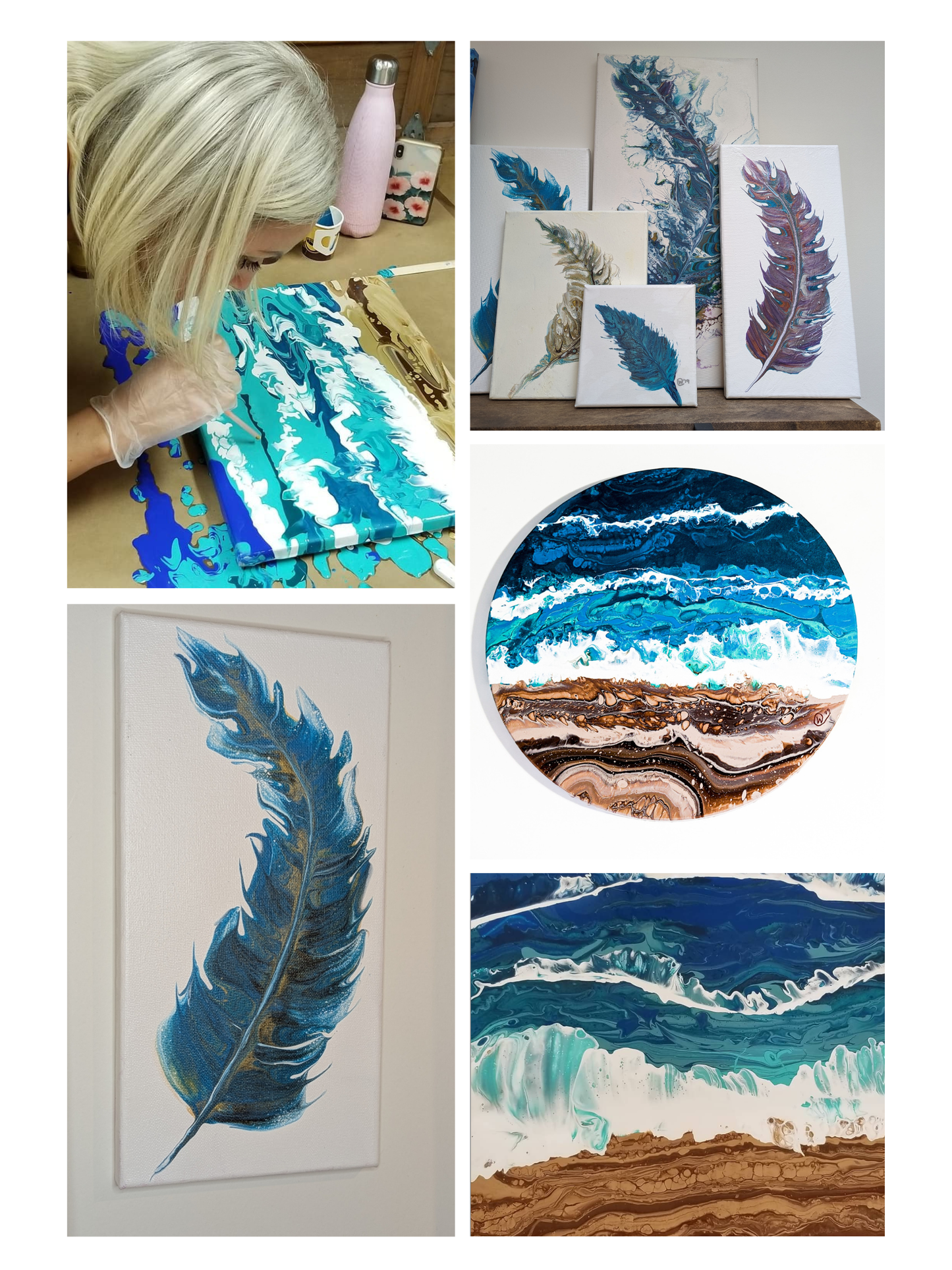 Acrylic Poured Feather or Beach Art Class