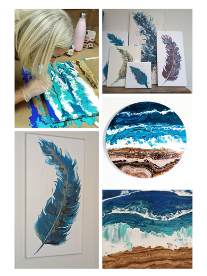Acrylic Poured Feather or Beach Art Class
