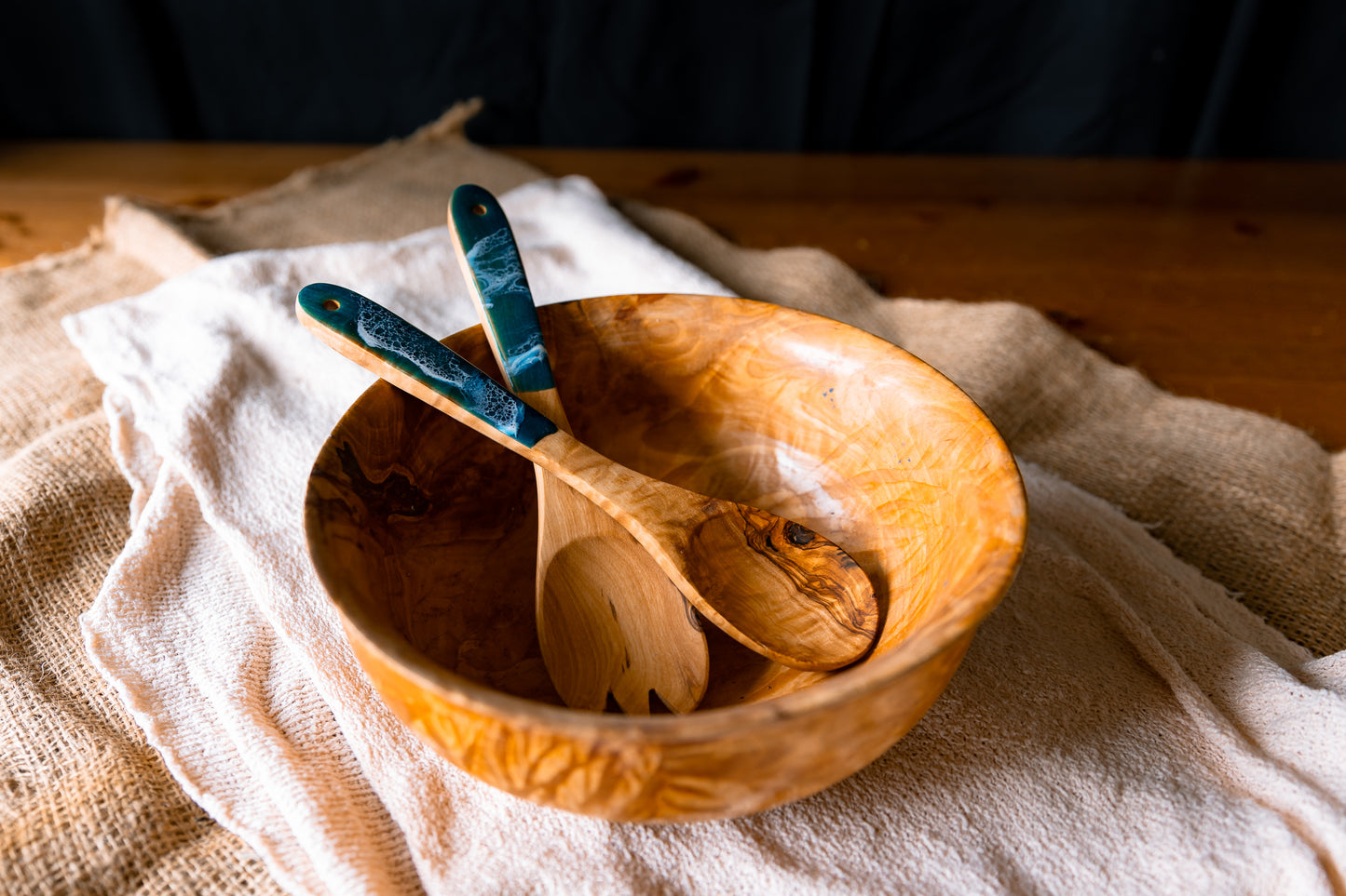 Resin Wave Olive Wood salad servers