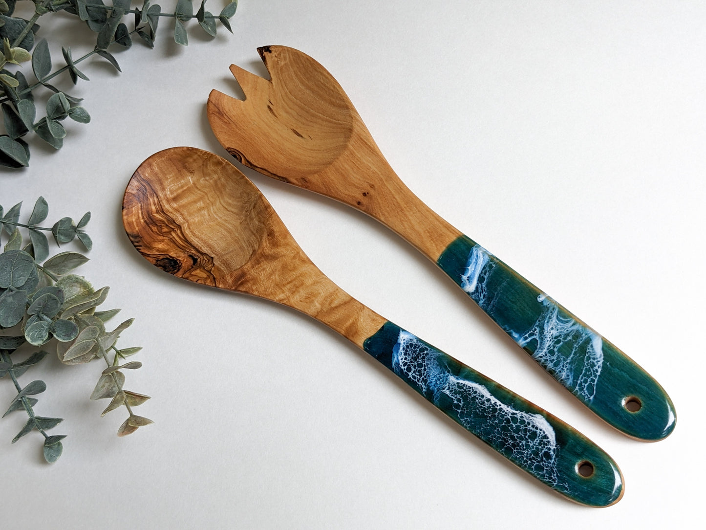 Resin Wave Olive Wood salad servers