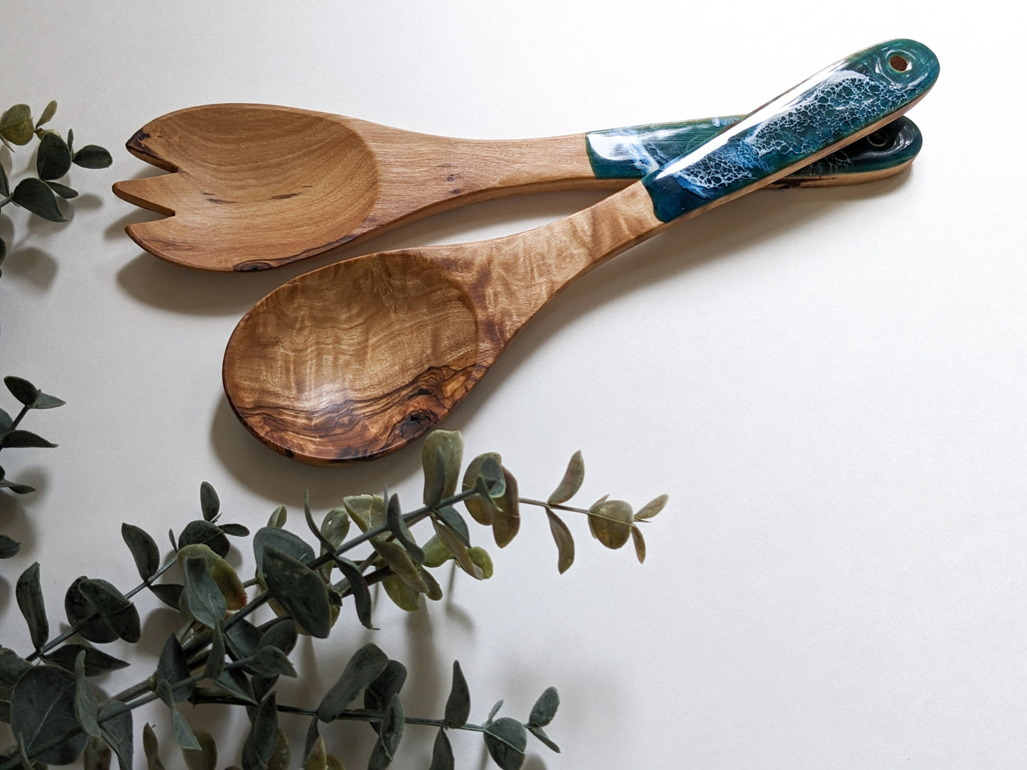 Resin Wave Olive Wood salad servers